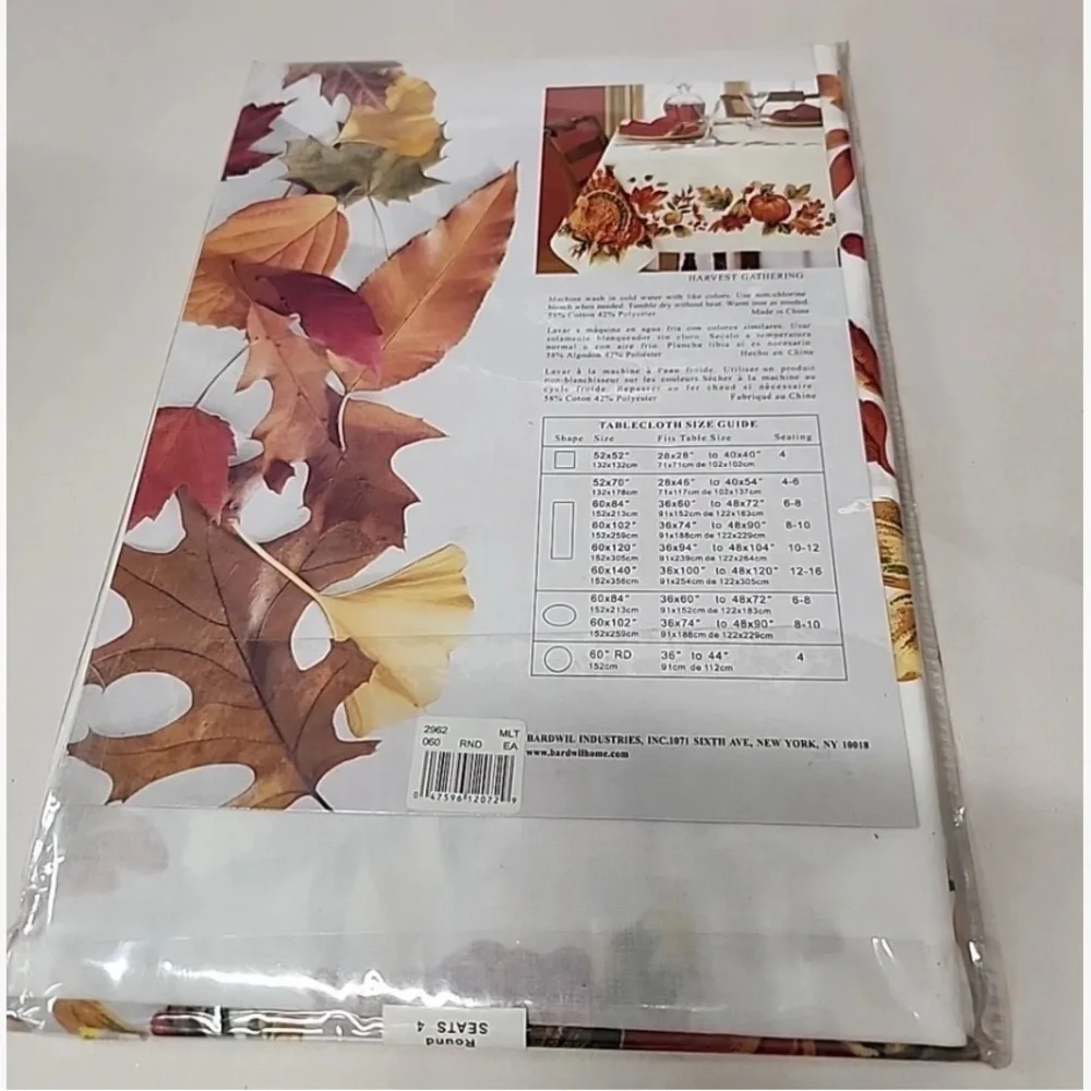 Bardwil Seasons Turkey Harvest Gathering Tablecloth Round 60